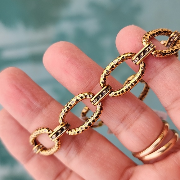 KENDRA SCOTT 23k Gold Plated Brass Chain Link Bracelet Vintage Hammered Charm - Picture 5 of 12